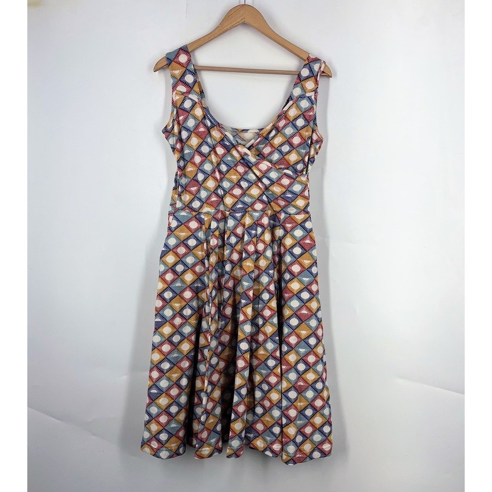 Effie's Heart Womens Geometric Sunburst Fit and Flare Dress Multicolor Large